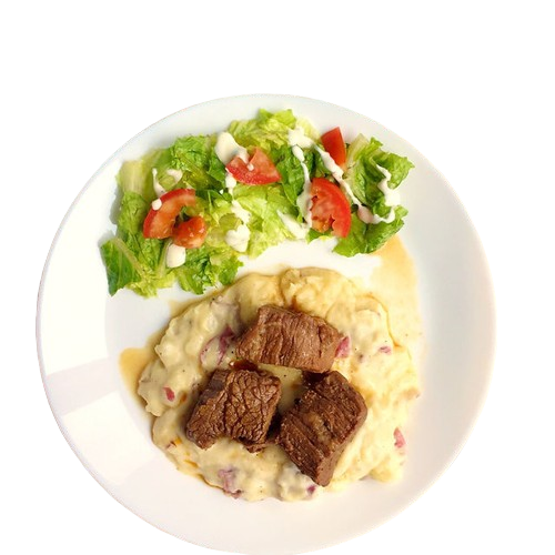 BRAISED BEEF W MASH POTATO AND VEGIES